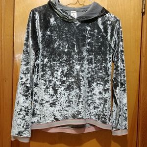 Girls Hoodie Crushed silver velvet